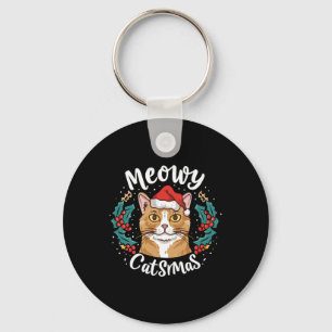 Cute Kitten Kat jultomten Hat Meowy Catmas W Nyckelring