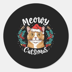 Cute Kitten Kat jultomten Hat Meowy Catmas W Runt Klistermärke