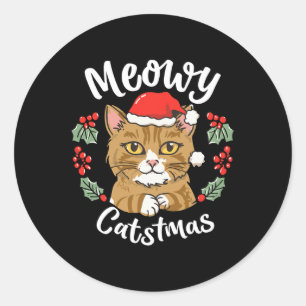 Cute Kitten Kat jultomten Hat Meowy Catmas W Runt Klistermärke