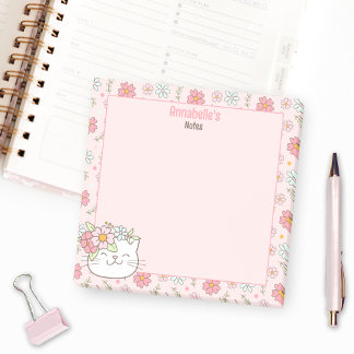 Cute Kitten Kattunge Rosa Girly Blommigt Namn Post-it Block