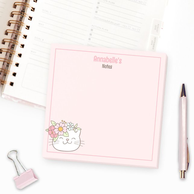 Cute Kitten Kattunge Rosa Girly Namn Post-it Block (Cute Kitten Kitty Cat Pink Girly Name Post-it Notes)