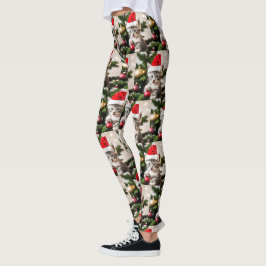 Cute Kitten leker med Julgran Cat Leggings
