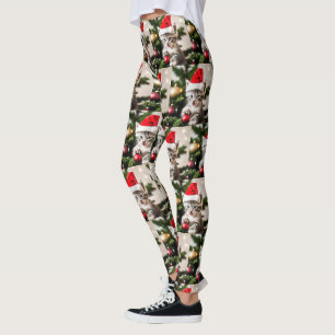 Cute Kitten leker med Julgran Cat Leggings