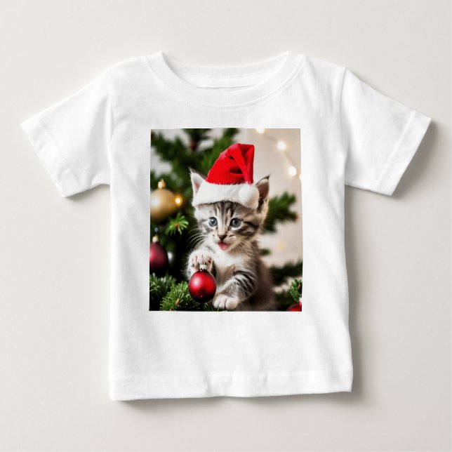 Cute Kitten leker med Julgran Cat T Shirt (Framsida)