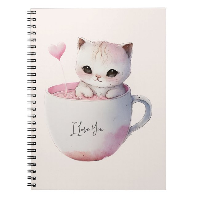 Cute Kitten med Balloon Heart Anteckningsbok (Framsidan)
