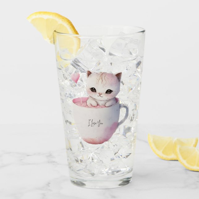 Cute Kitten med Balloon Heart Glaskopp (Framsida Ice)