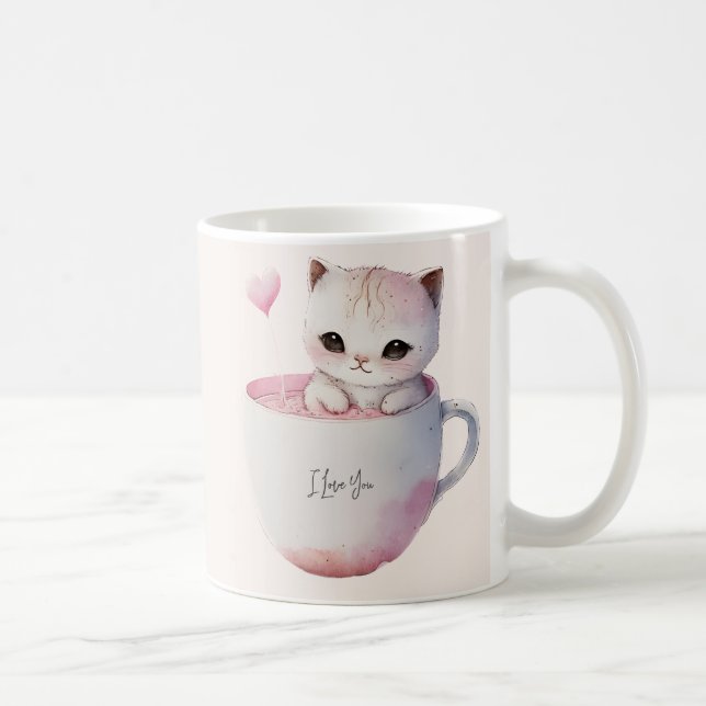 Cute Kitten med Balloon Heart Kaffemugg (Höger)