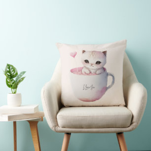 Cute Kitten med Balloon Heart Kudde
