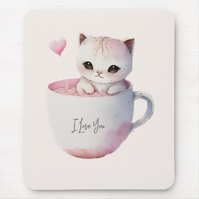 Cute Kitten med Balloon Heart Musmatta (Framsidan)