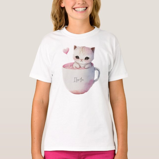 Cute Kitten med Balloon Heart T Shirt (Framsida)