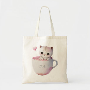 Cute Kitten med Balloon Heart Tygkasse