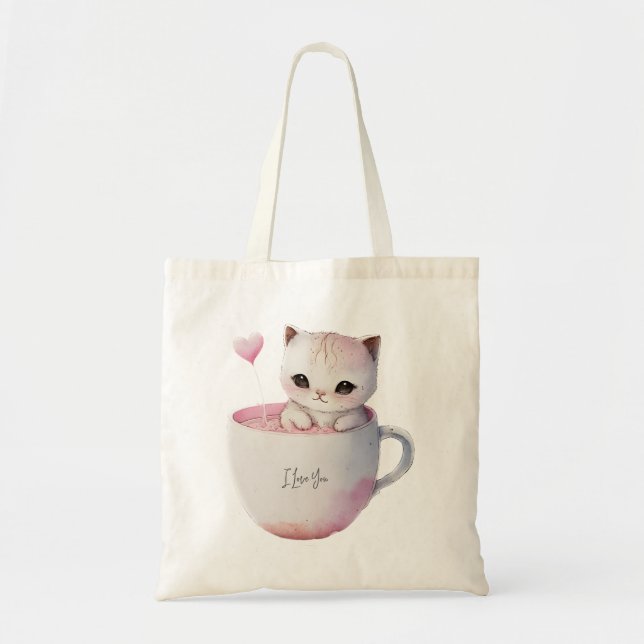 Cute Kitten med Balloon Heart Tygkasse (Framsidan)