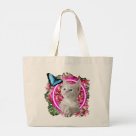 Cute Kitten med blå fjäril på neontropiska Jumbo Tygkasse
