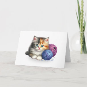 Cute Kitten med Bollar Blank Greeting Card Kort