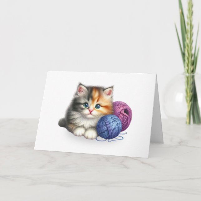 Cute Kitten med Bollar Blank Greeting Card Kort (Framsida)