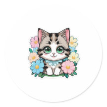 Cute Kitten med Flowers Sticker