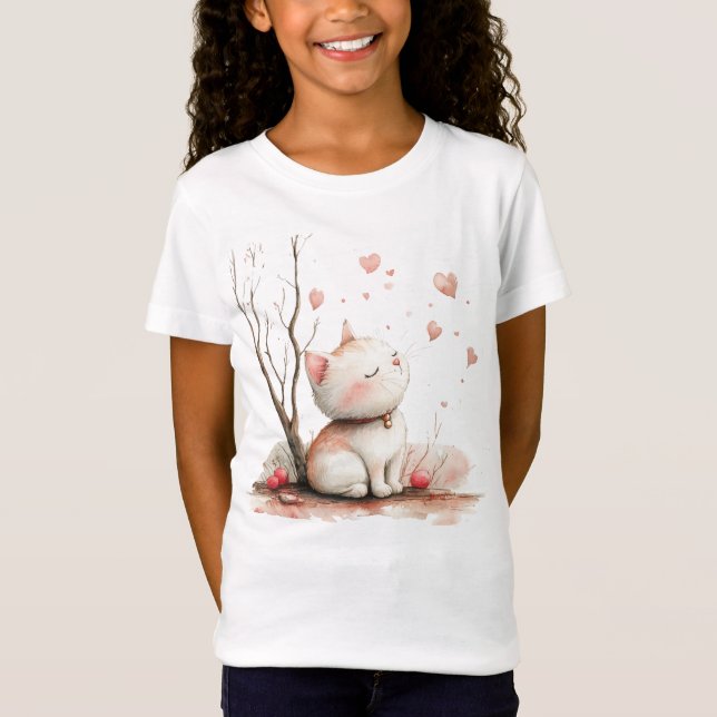 Cute Kitten med Hearts Kids Tillbaka till skolan T Shirt (Framsida)