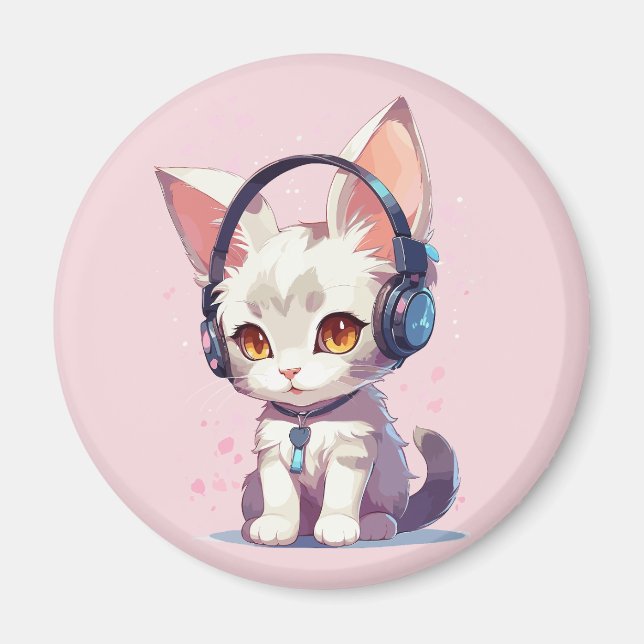 Cute Kitten med hörlurarna Charm Magnet (Framsidan)