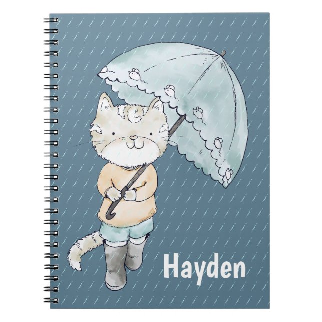 Cute Kitten med Parbrella i Rain Art Personlig Anteckningsbok (Framsidan)
