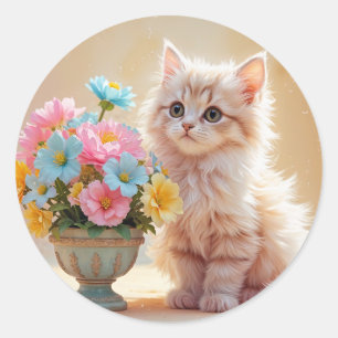 Cute Kitten med Pastel Flowers Runt Klistermärke