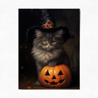 Cute Kitten med Pumpkin, Victorian Halloween Helg Vykort