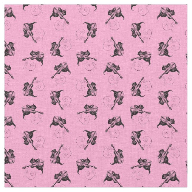 Cute Kitten med Violin Antique Cat ANPASSNINGSBAR  Tyg (Närbild)