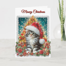 Cute Kitten Meowy Christmas Holiday Card Helgkort