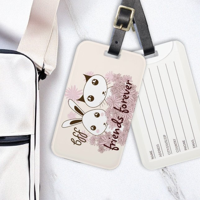 Cute Kitten och Bunny Animal Friends Girls Kids Bagagebricka (Skapare uppladdad)