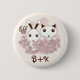 Cute Kitten och Bunny Animal Friends Girls Kids Knapp