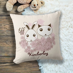 Cute Kitten och Bunny Animal Friends Girls Kids Kudde