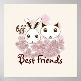 Cute Kitten och Bunny Animal Friends Kids Room Poster