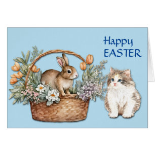 Cute Kitten och Bunny Basket Påsk kort