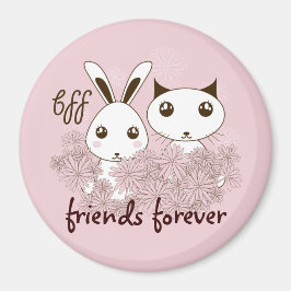 Cute Kitten och Bunny Friends Forever Girl Rosa Magnet