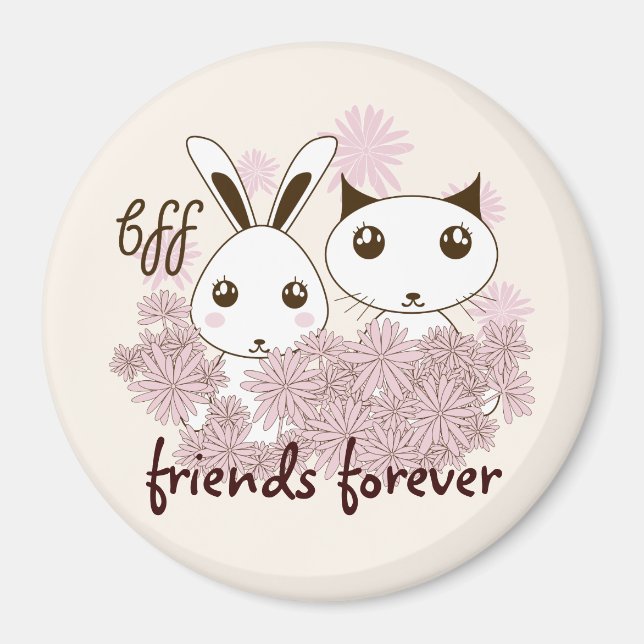 Cute Kitten och Bunny Friends Forever Kids Magnet (Framsidan)