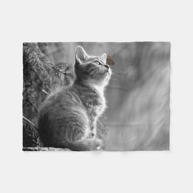 Cute Kitten och Butterfly Fleecefilt (Framsidan (Horisontell))