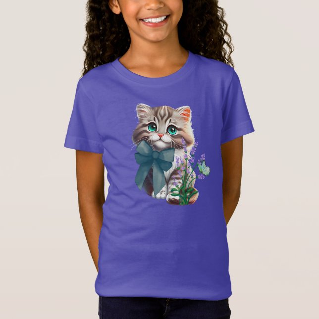 Cute Kitten och Butterfly T Shirt (Framsida)