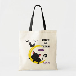 Cute Kitten och Fladdermus Kids Halloween Bus elle Tygkasse