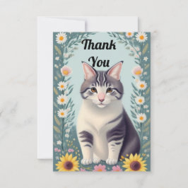 Cute Kitten och Flowers Tack Kort