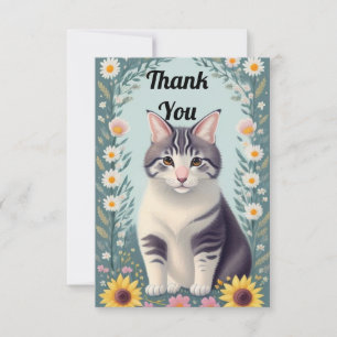 Cute Kitten och Flowers Tack Kort