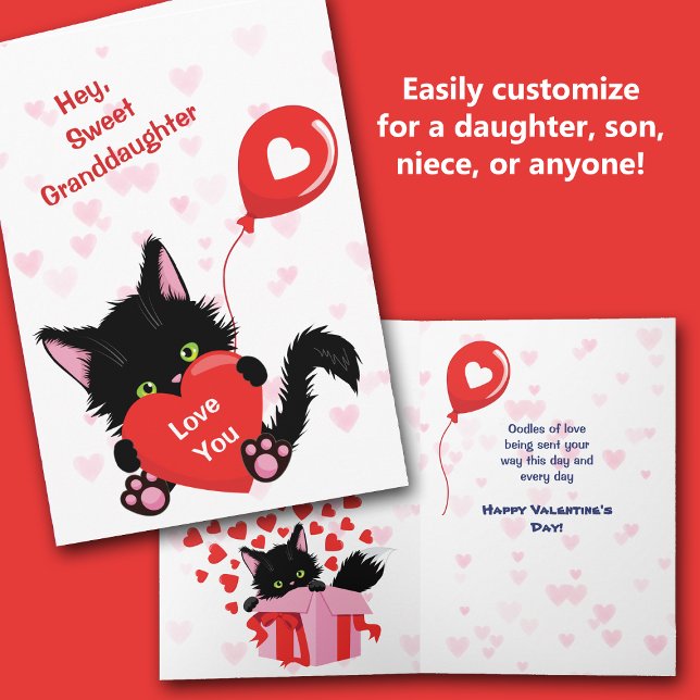Cute Kitten och Heart Balloon Valentine Card Helgkort (Skapare uppladdad)