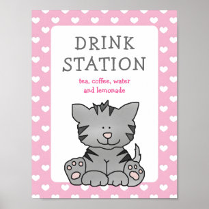 Cute Kitten och Hearts Drink Station Baby Shower Poster