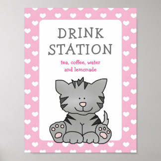 Cute Kitten och Hearts Drink Station Baby Shower Poster