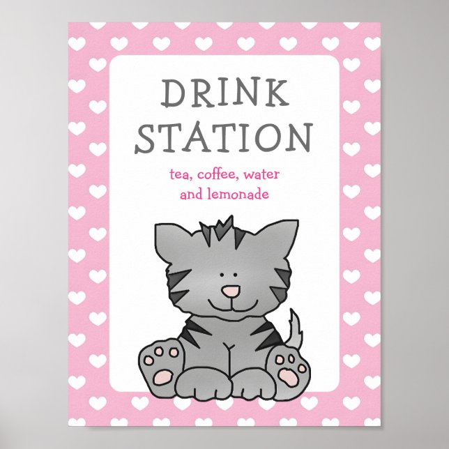 Cute Kitten och Hearts Drink Station Baby Shower Poster (Framsidan)