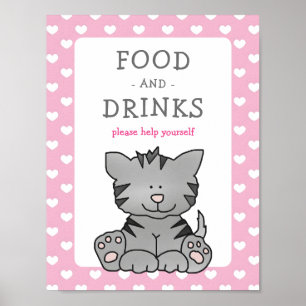 Cute Kitten och Hearts Food and Drinks Baby Shower Poster