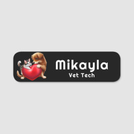 Cute Kitten och Puppy och Heart Namnbricka