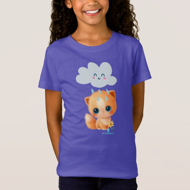 Cute Kitten och Rain Cloud T Shirt (Framsida)