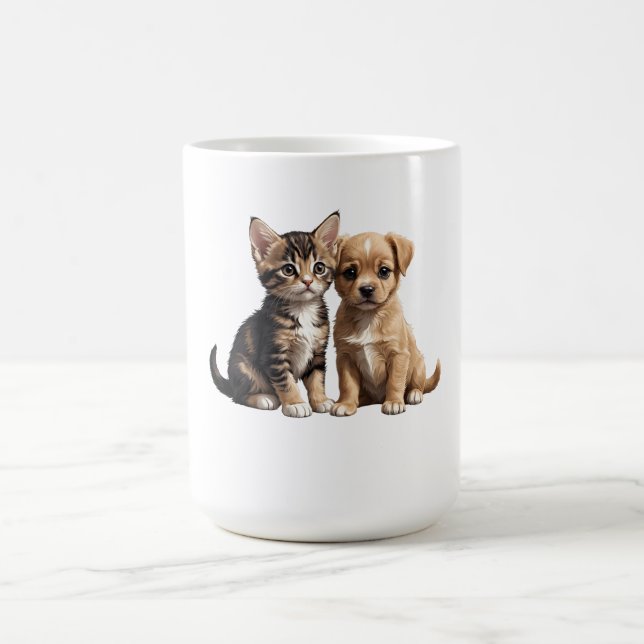 Cute kitten och valpen kaffemugg (Center)