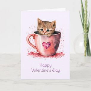 Cute Kitten på en Tekopp Alla hjärtans dag Kort