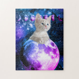 Cute Kitten på Måne Glowing Stars Universe Vs2 Pussel