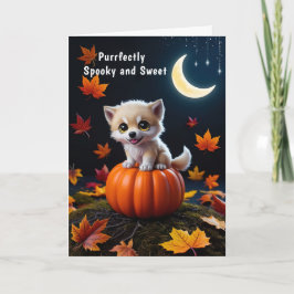 Cute Kitten på Pumpkin Adsible Halloween Kort